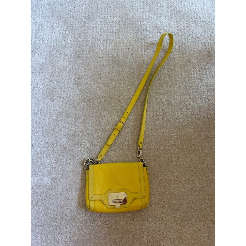 Cole Haan Crossbody Bag Women Small Yellow Leather Turn Lock Casual Luxury